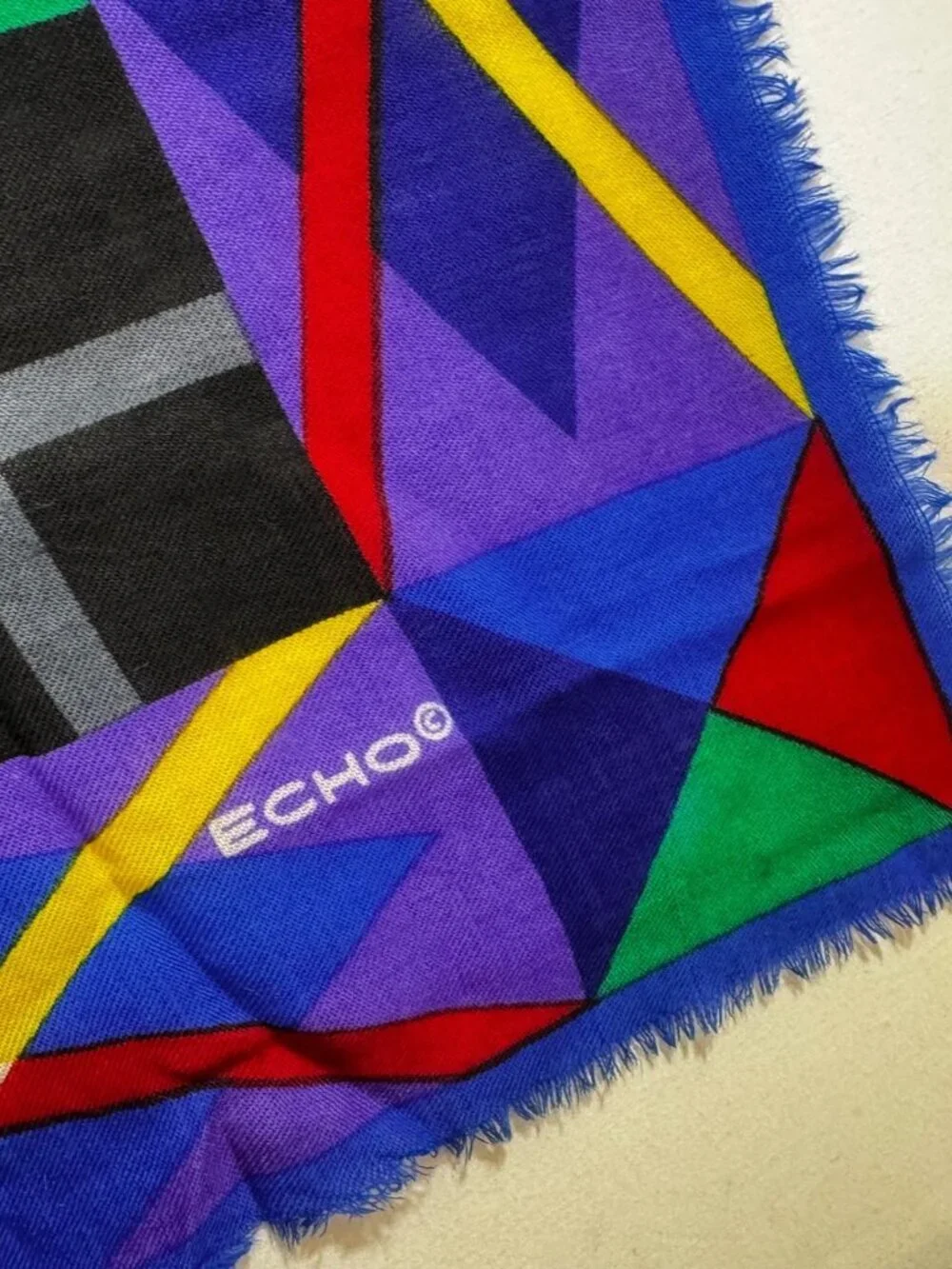 Echo Vintage Wool Scarf Geometric Colorblock Plaid Multicolor Japan Maximalist‎